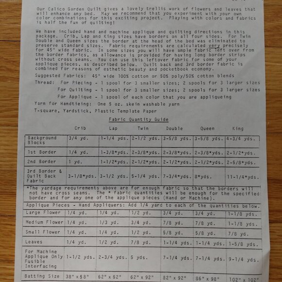 Vintage 80s Calico Garden Quilt Sewing Pattern with Templates - Picture 5 of 6